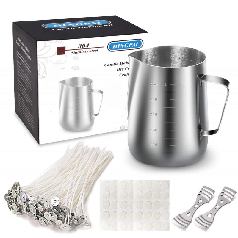 DINGPAI Candle Making Kit, DIY Candles Craft Tools,1pc Candle Make Pouring Pot,50pcs Candle Wicks, 50pcs Candle Wicks Sticker and 2pcs 3-Hole Candle Wicks Holder - Image 1